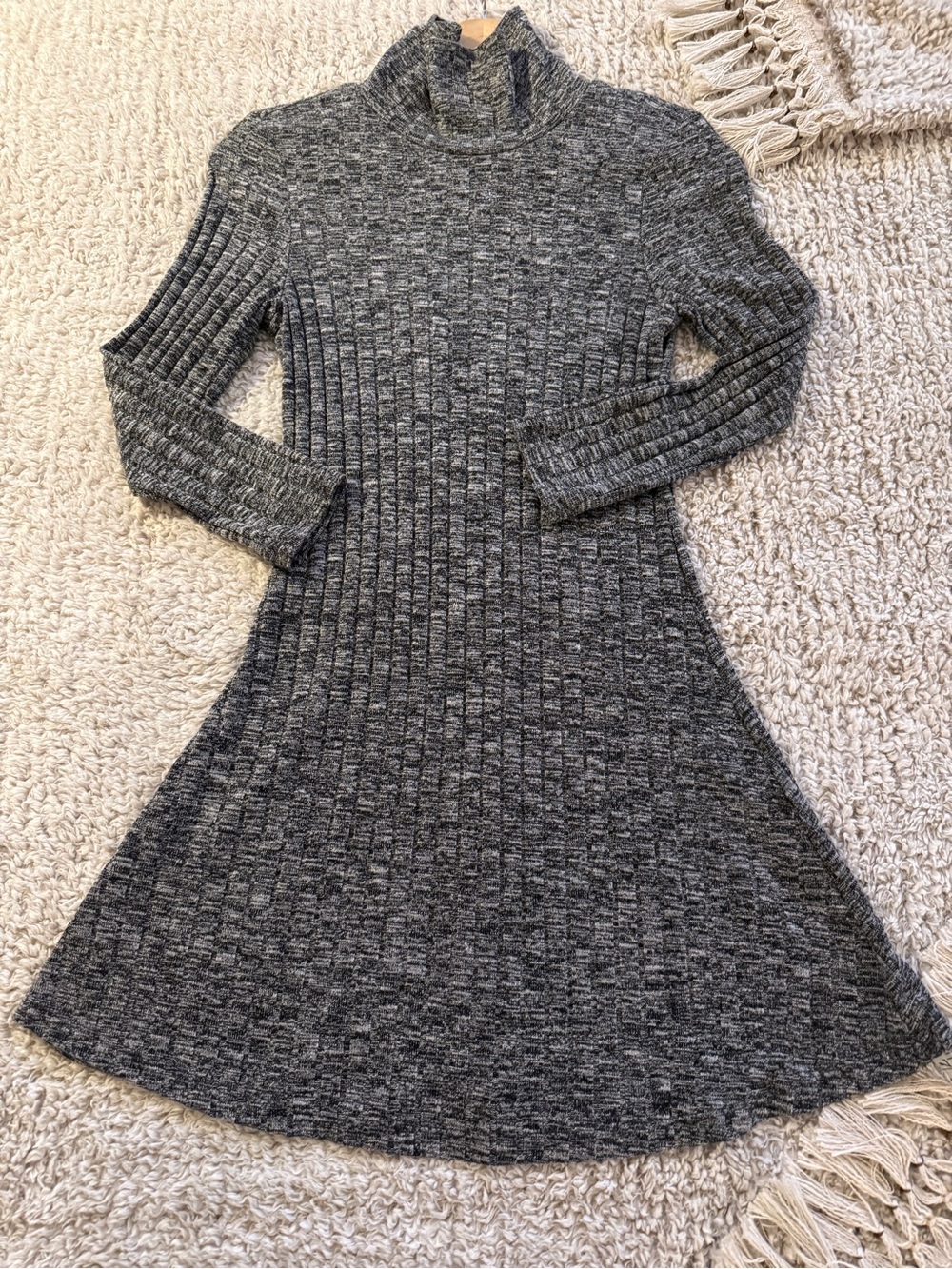 American Eagle Sweater Dress S Gray Marled Ribbed Turtleneck Keyhole Back